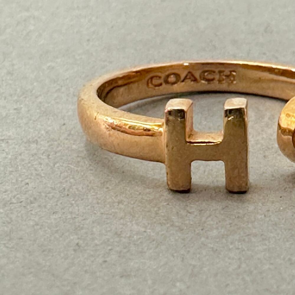 Coach H initial gold tone cubic zirconia open cuff stackable ring - Picture 4 of 11
